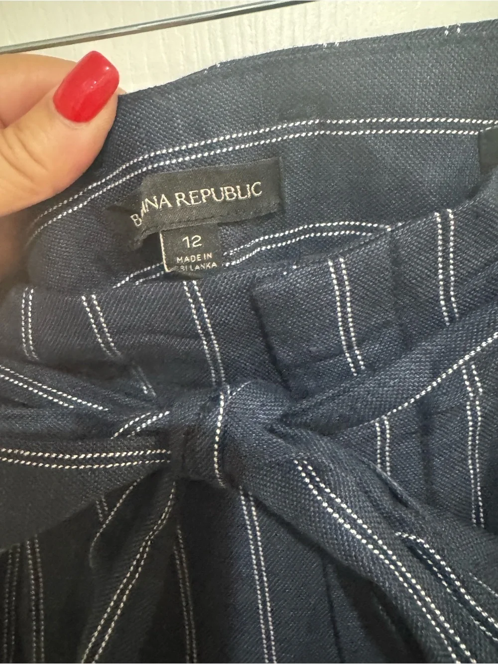 Banana Republic Navy & White Pinstripe Tie-Waist Chinos